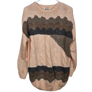 Vintage Chunky Cable Knit Pale Pink Oversized Long Sweater